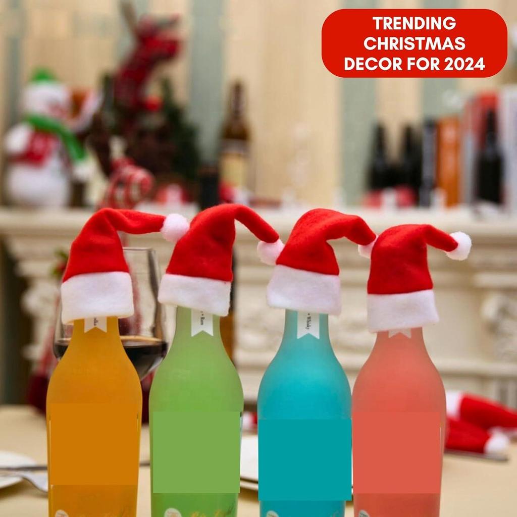 6pcs Christmas Decorations Items for Home Mini Santa Hats for Bottle Topper Decor Unique Christmas Decor Christmas Ornaments Christmas Tree Decoration