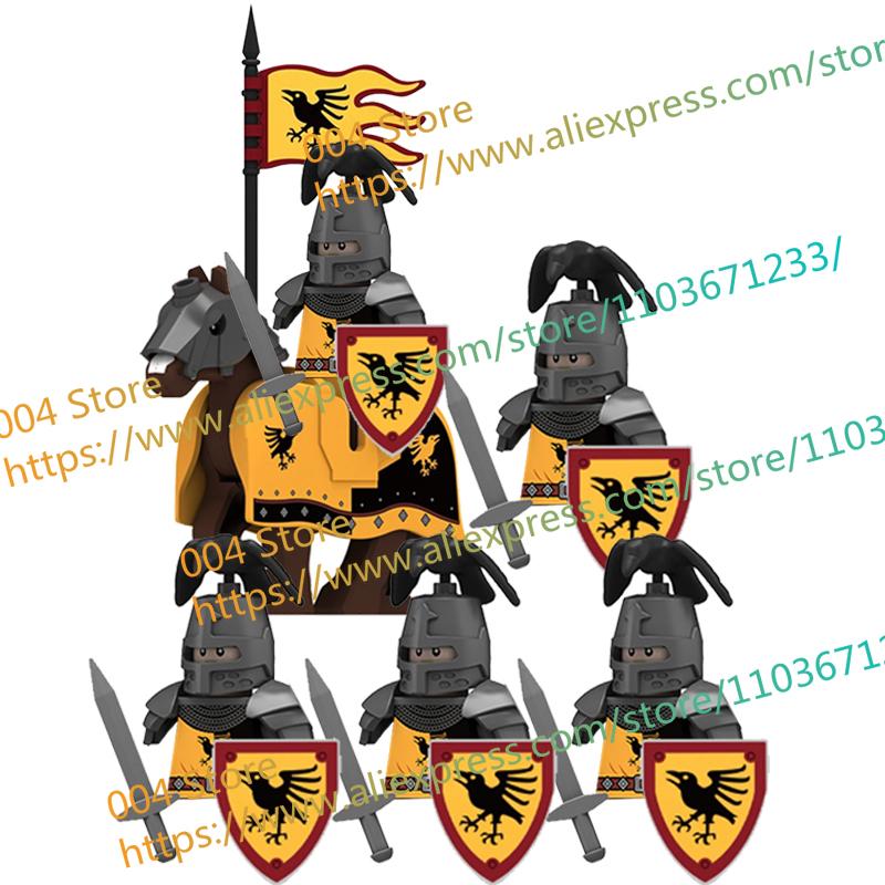N501U-504U Medieval Castle Knight Building Blocks Figures Four Side UV Printing King Warhorse Weapons Accessories Toys Kid Gifts