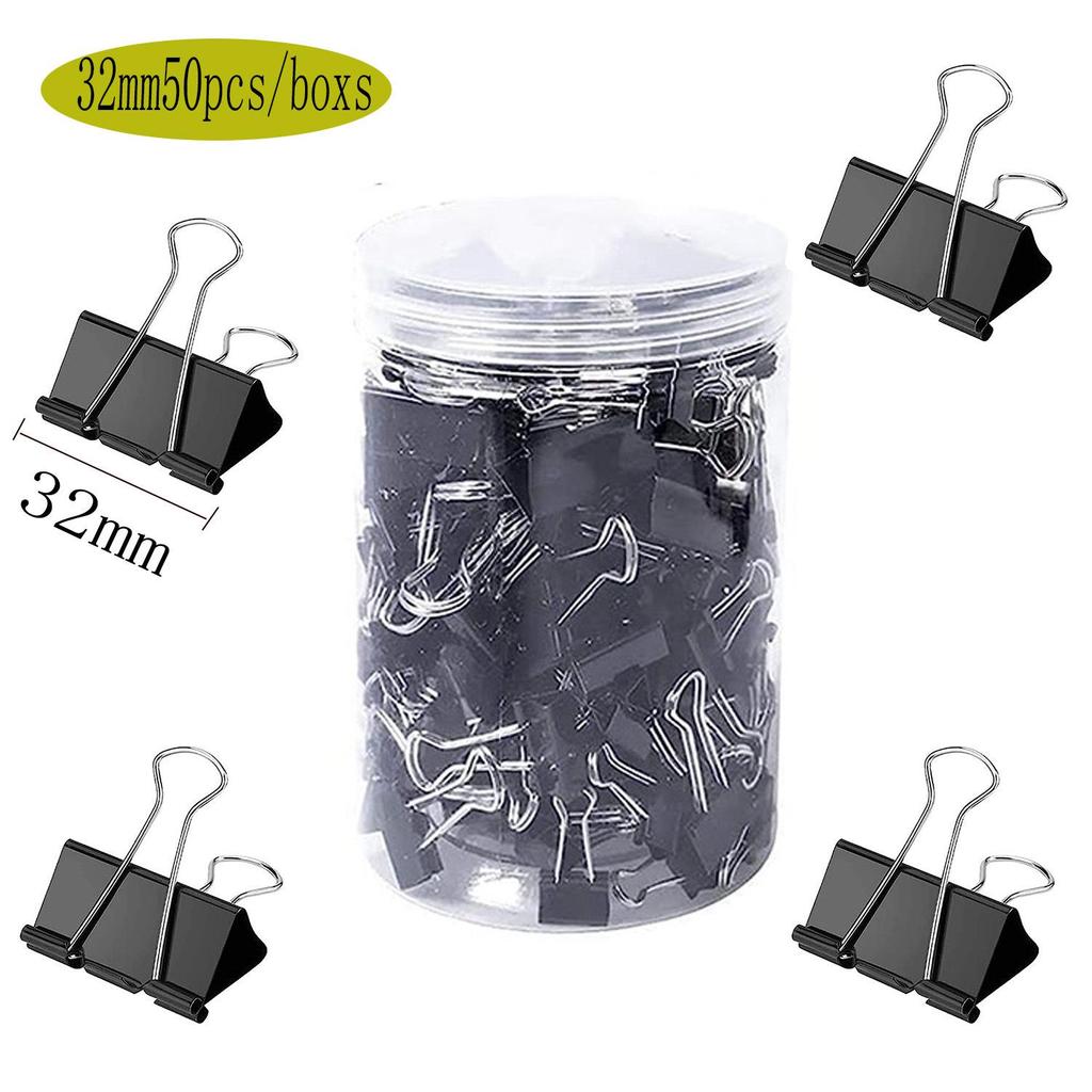 Multicolor Binder Clip Set: Long-tail, Black Metal Clips for Stationery & Paper