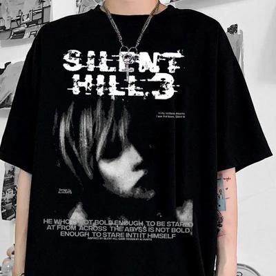 Retro Silent Hill 3 Tshirt Retro Horror Game Player Mens Tshirt Pure Cotton Loosefitting Casual Couples Men Clothing