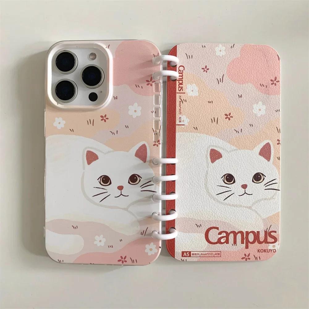 

Чехол-книжка в стиле милого кота в виде спирального блокнота для iPhone 16 Pro Max 15 14 13, держатель для слота для подставки, противоударный чехол из искусственной кожи For iPhone 13