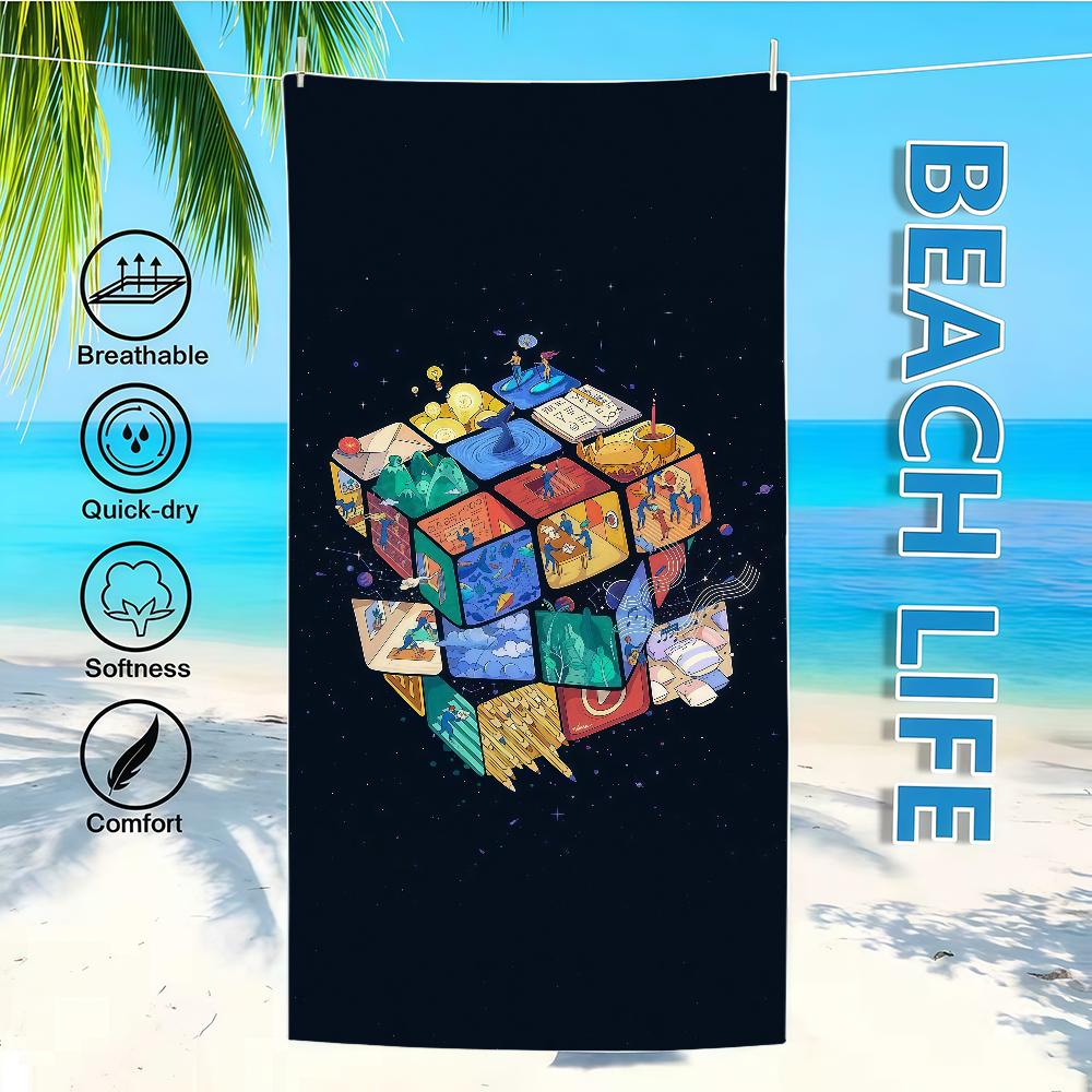 R-RubiksS C-CubeS Towel Textile Bathrobe Beach Quick-Drying Lightweight Portable Camping Swim Pool Travel