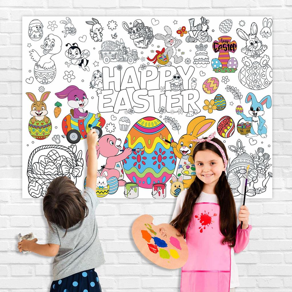 Wielkanocny Plakat do Kolorowania Stołowy Jednorazowy Papierowy Obrus na Przyjęcie Dziecięce 80*110cm Używany na Imprezy Rozwijający Zręczność Dziecięcych Rąk