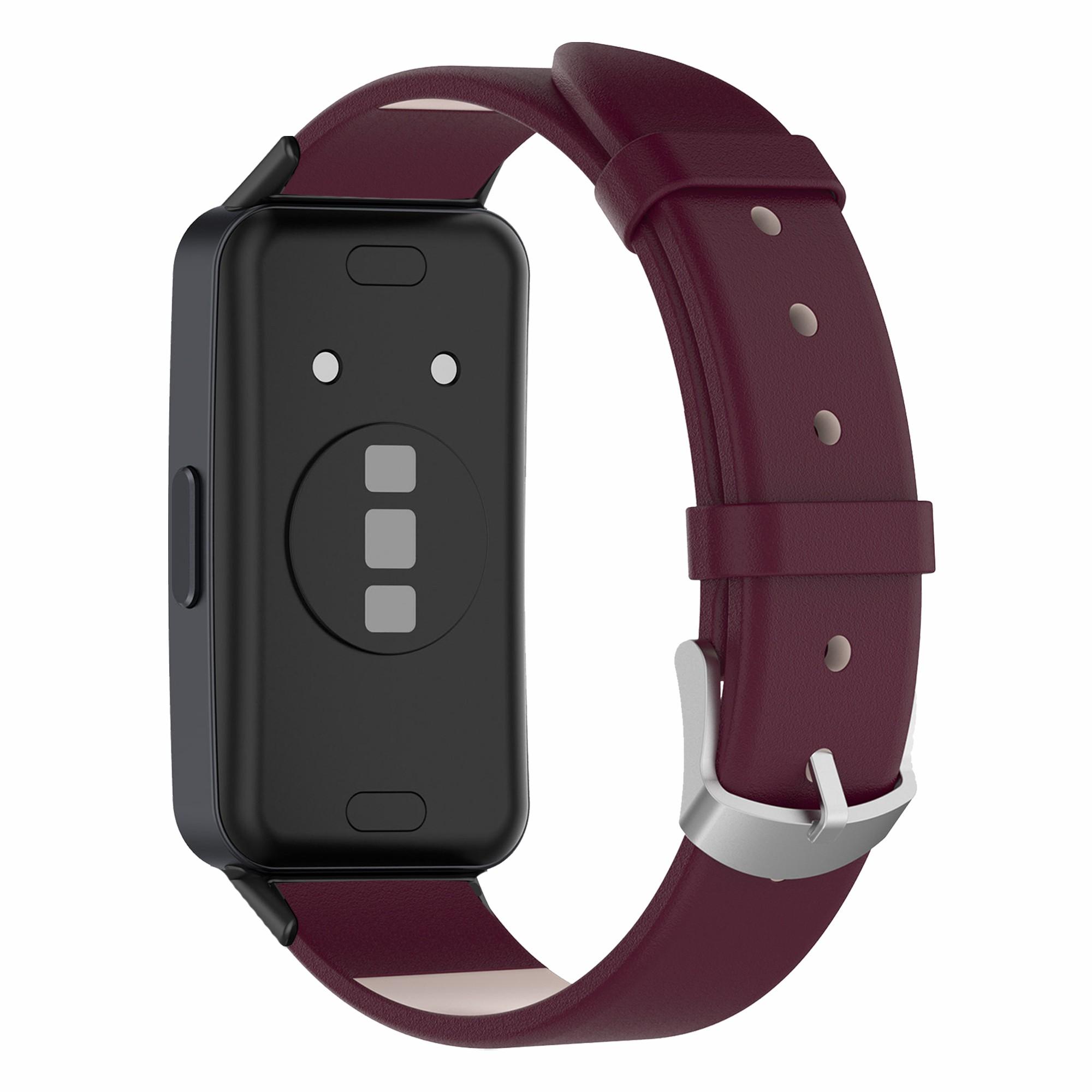 

For Huawei Band 8/Band 8 NFC/Band 9/Band 9 NFC Watch Band Genuine Cow Leather Replacement Strap Wine Red