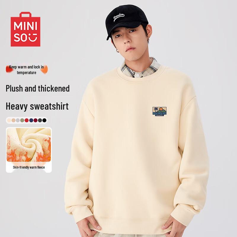 MINISO Men's Relaxed Fit Fleece Pullover Sweatshirt