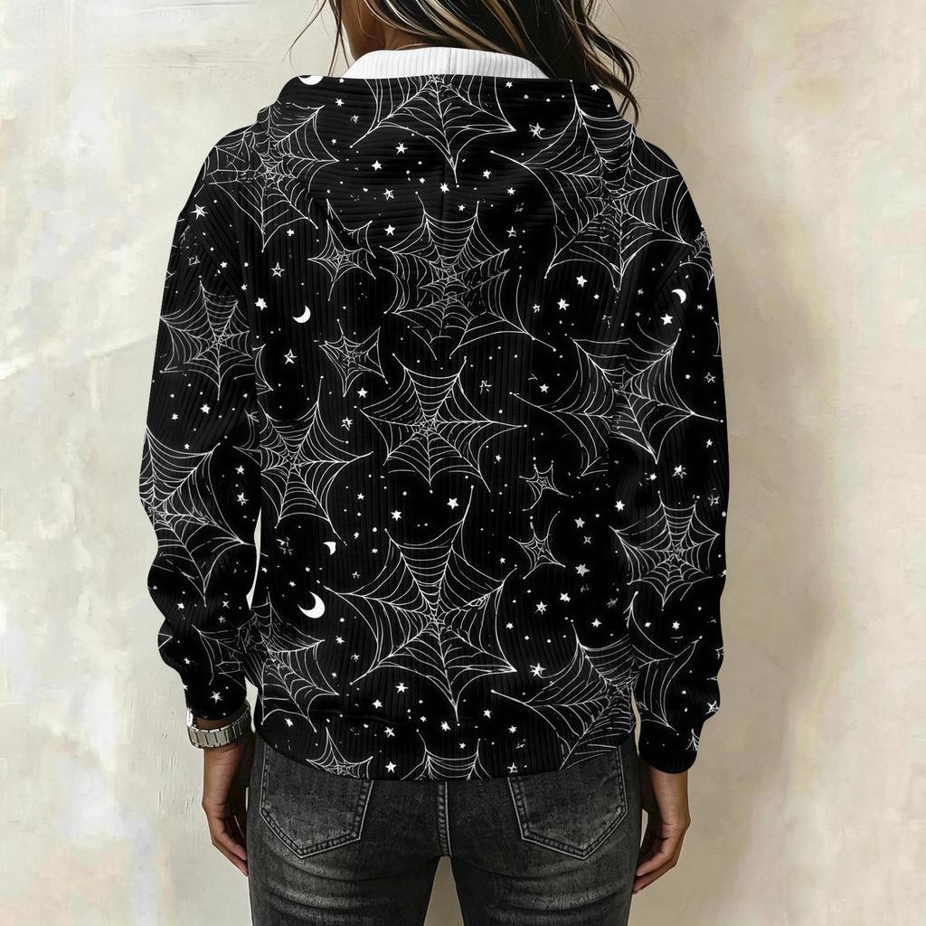 Women's Halloween Print Long Sleeve Hoodie Pullover Sweatshirt