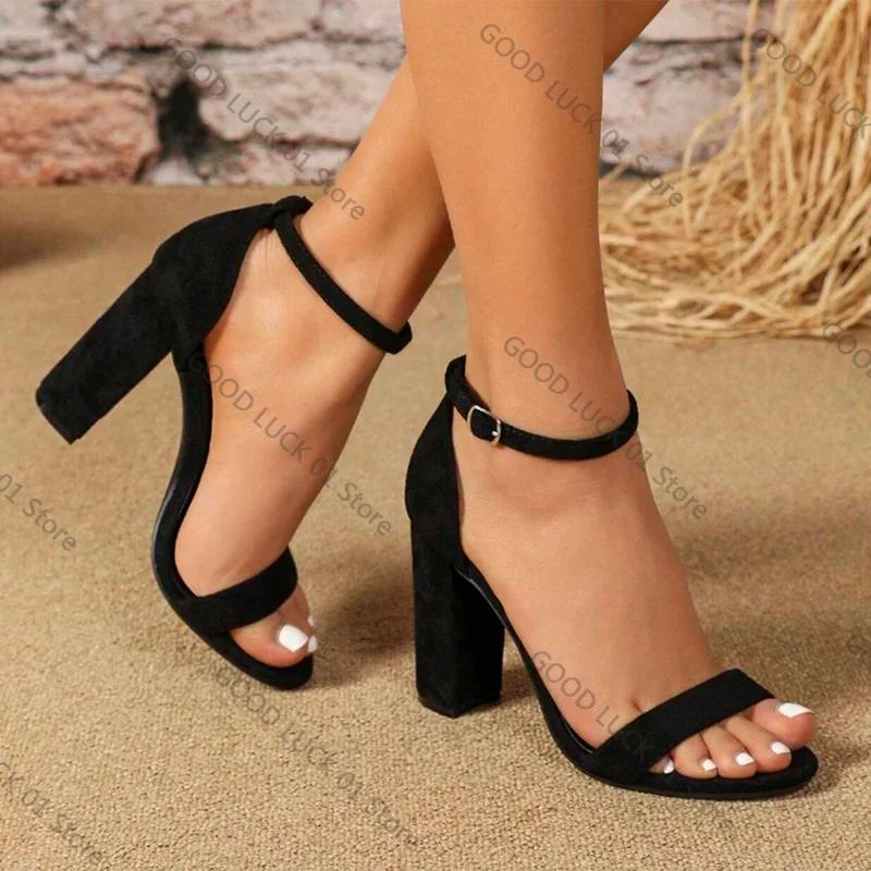 Fashion Black One Strap Super High Heel Sandals Women 2025 Summer Ankle Buckle Party Shoes Woman Plus Size High Heeled Shoes Female