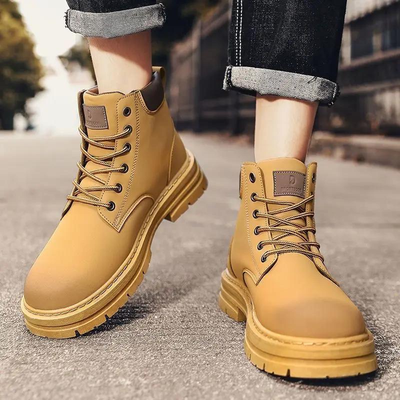 

Fashion Solid Color Platform Leather Shoes for Men Thick Sole New In Designer Common Social Man Casual Boots Luxury Sale Size 45 Pu On 44