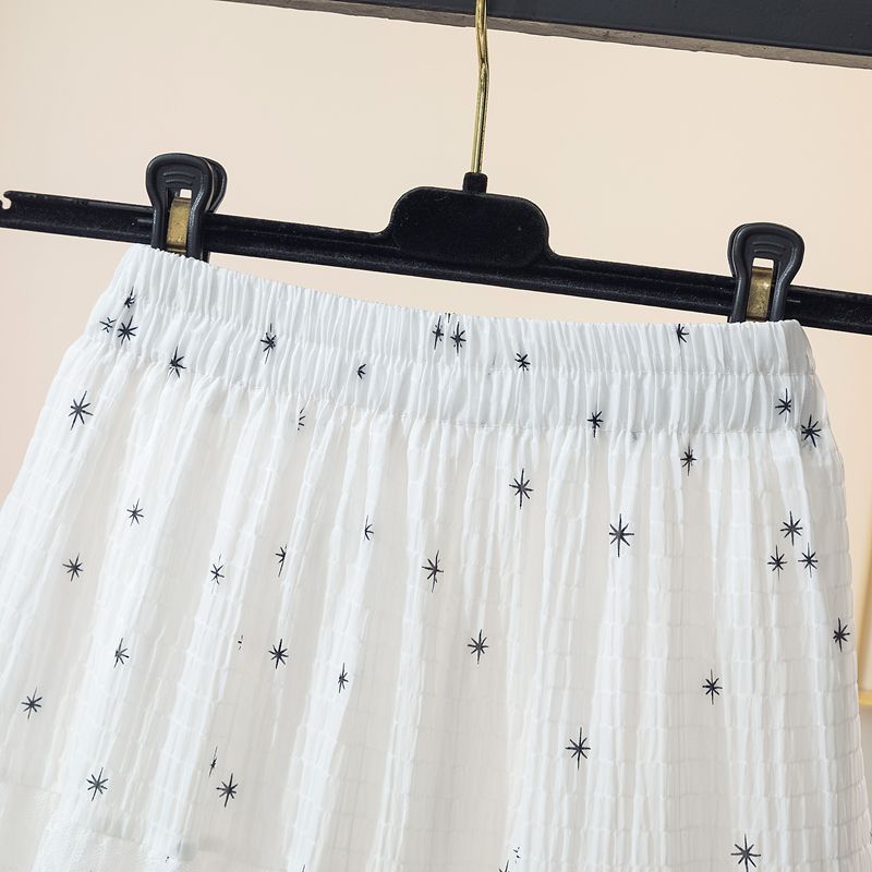 Fashionable Chiffon Floral Midi Skirt Women's Summer Patchwork Ballet Style Lace Cake Skirt A-line Medium Length Skirt