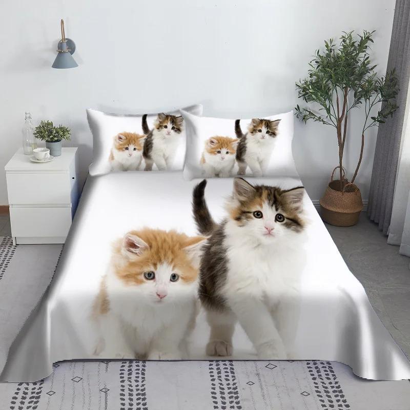 Lovely Cat Bed Sheet Set Digital Printing Polyester Bed Flat Sheet With Pillowcase Print Bedding Set