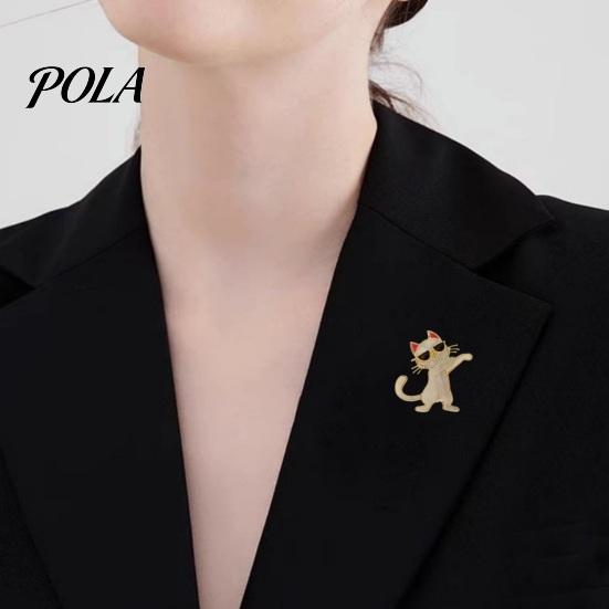 Stable Safety Clasp Pin Brooch with Thickened Buckle Pin, Dancing Kitten Shape Lapel Rhinestone Bow, Metal Frame Badge for Clothes Bags Scarves Animal