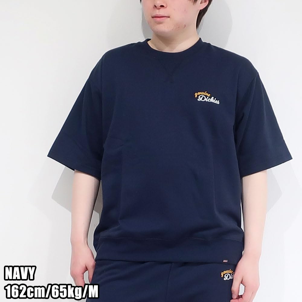 Men's Dickies Sweatshirt, Short Sleeve, Single Point Embroidery, Sizes M, L, LL, Oversized Silhouette, Mini Fleece, 10001905 (JP, Alphabet, L, Navy)