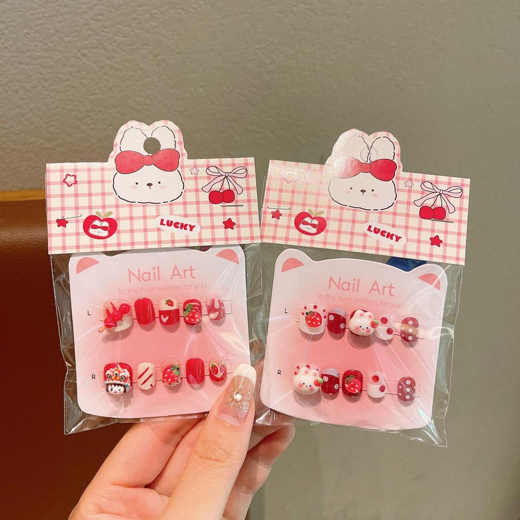 Cartoon-Fingernagelspitzen für Mädchen - Neujahrsstil Gelee-Kleber, Abnehmbare Nail-Art-Sticker, Perfektes Geschenk für kleine Mädchen