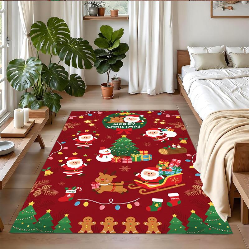 Christmas Printed Square Area Rug Soft Non Slip Floor Carpet For Bedroom Holiday Gift