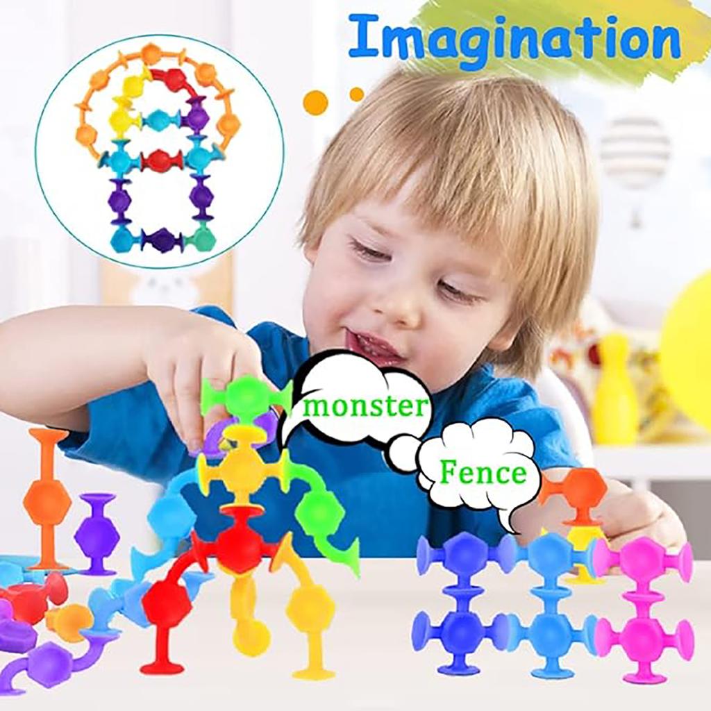 Diy Early Childhood Education Assembly Suction Cup Soft Silicone Building Block Toy For Children