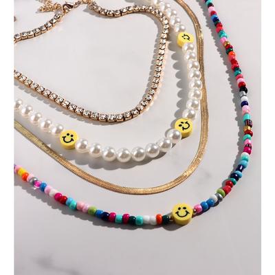 Boho Multilayer Pearl Rainbow Beaded Necklace Ladies Acrylic Necklace Beach Jewelry