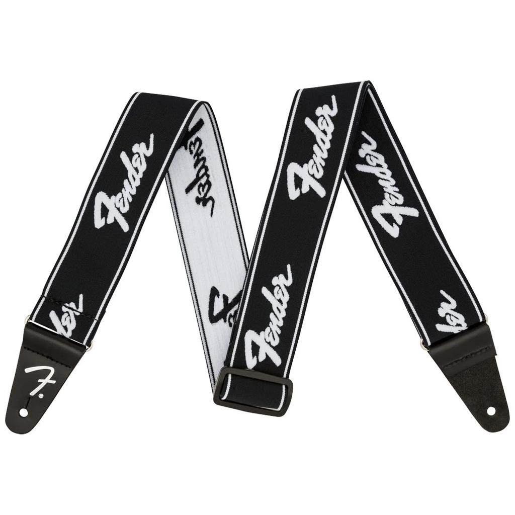 Strap Running Logo [Fender] WeighLess™ 2" Strap, Black/White