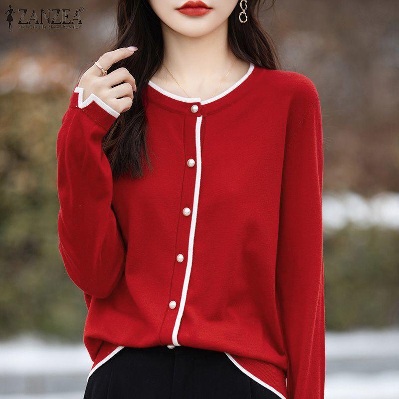 

ZANZEA Women Casual Round Neck Button Long Sleeve Cardigan Blouse S чёрный