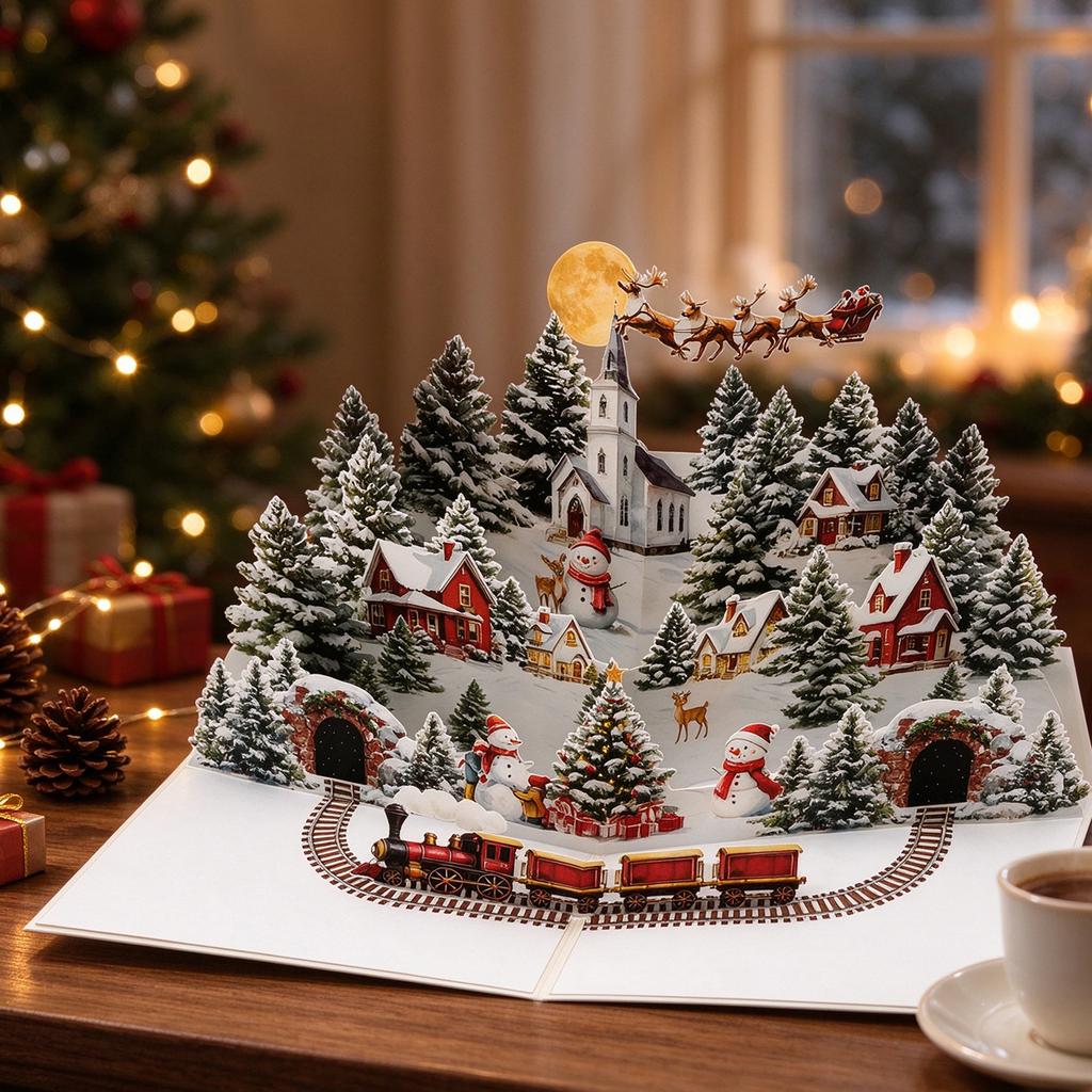 3D Christmas -Up Greeting Card, Holiday Card for Festive Wishes and Gift Giving