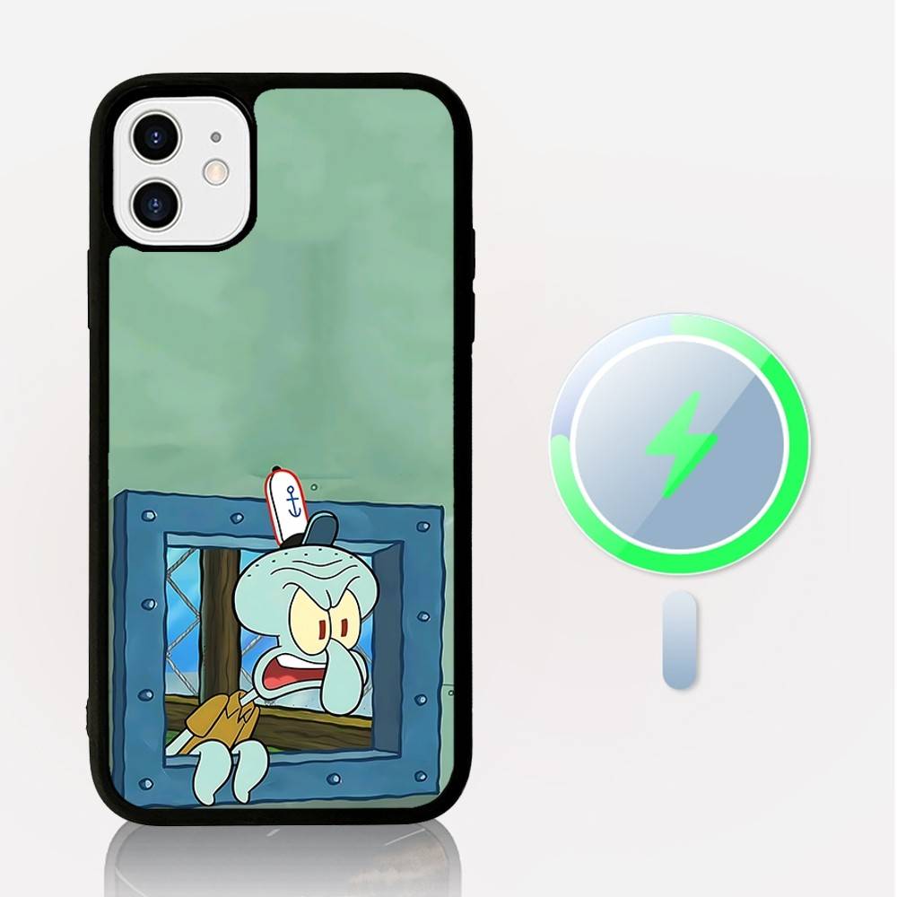 S-Spongebob Fun Cartoon Phone Case Magnetic Case For IPhone 16 14 13 12 11 15 Pro Max Plus For Magsafe Wireless Charge Cover iPhone 13pro max