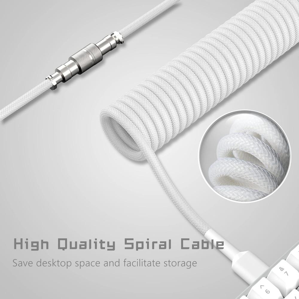 USB C Coiled Gaming Keyboard Cable Metal Aviator Wire