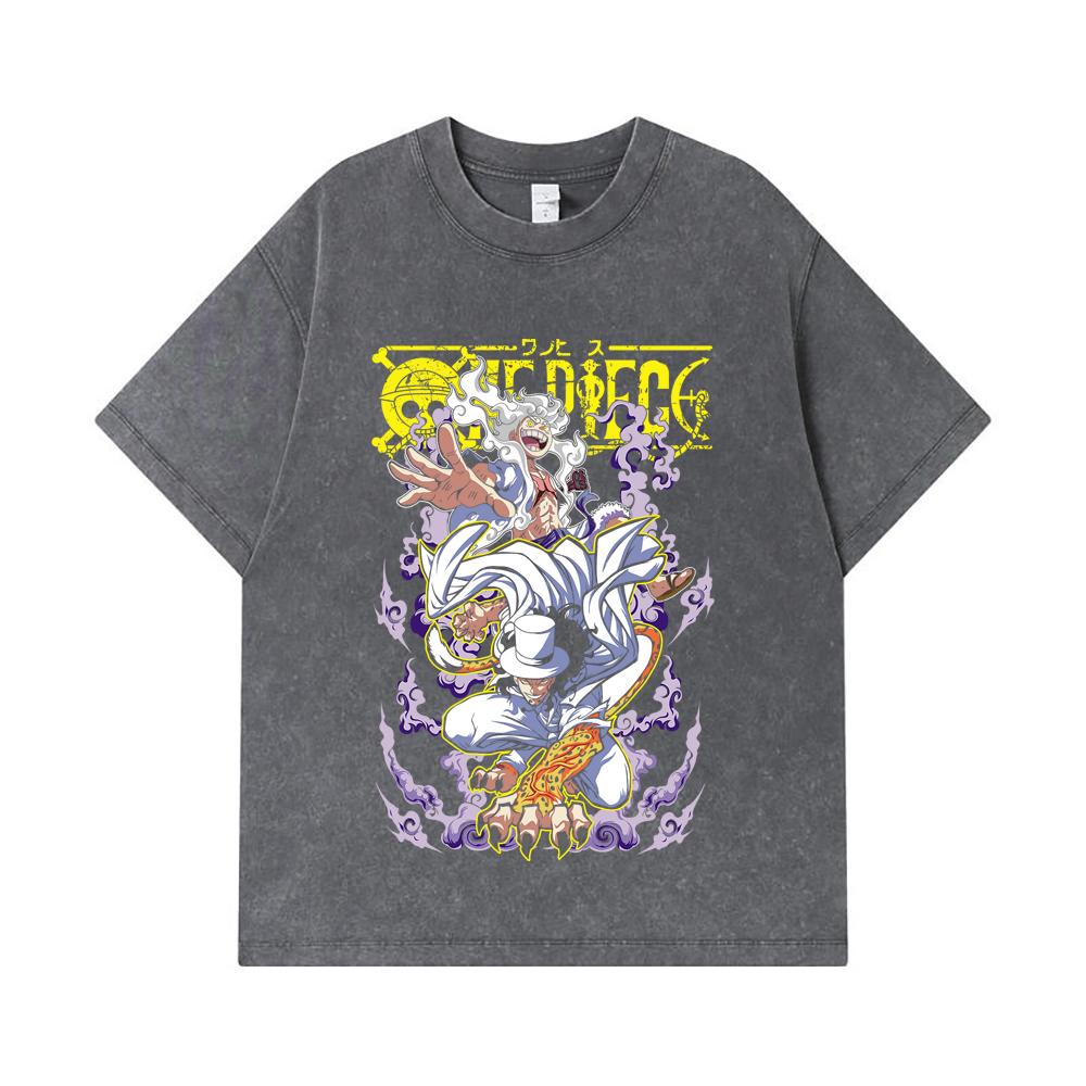 275 GSM Washed T-shirts 100% Cotton One Piece V64 Luffy Lucci Print Unisex Heavy Cotton T Shirt