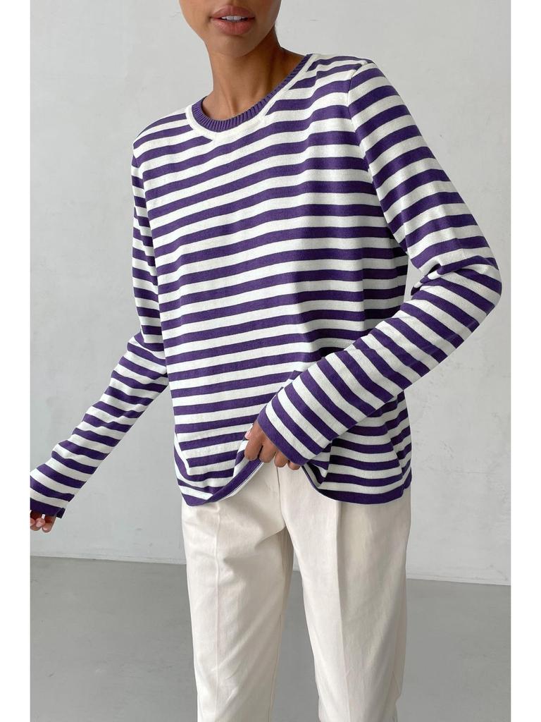2025 Spring Retro Striped Women's Sweater: Classic European & American Style