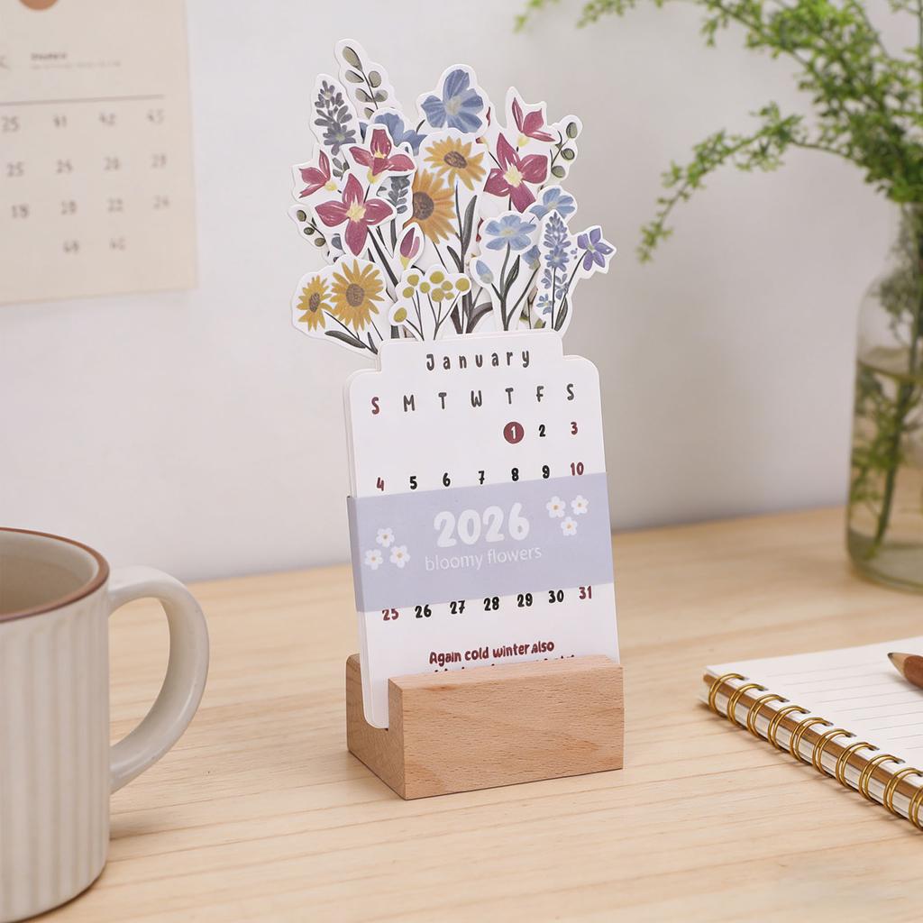 Flowers Desk Calendar 2026 Small Standing Decorative Floral School Desktop Accessories
