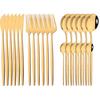 24Pcs Exquisite Pink Cutlery Set Stainless Steel Dinnerware Set Gold Knife Fork Spoon Dinner Set Kitchen Flatware Tableware Set