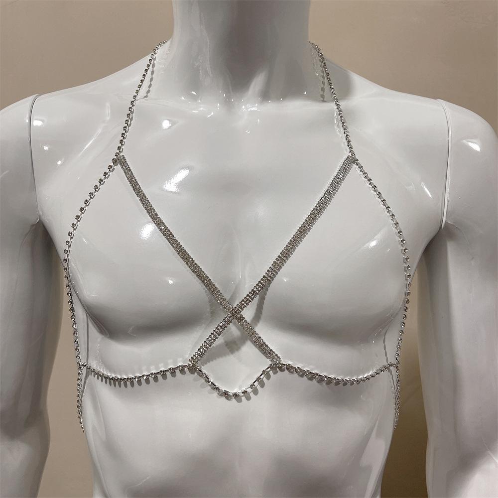New Body Accessories Sexy Cross Chest Chain Women, Nightclub Shiny Rhinestone Body Chain Body Chain