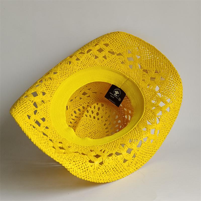 8 Colors Cowboy Straw Hat Hand-Woven Hollow Men'S And Women'S Summer Sun Hat Jazz Straw Hat Western Cowboy Hat Sombrero