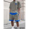 Men's Casual 2-Piece Print T-Shirt and Drawstring Shorts Summer Outdoor Wear