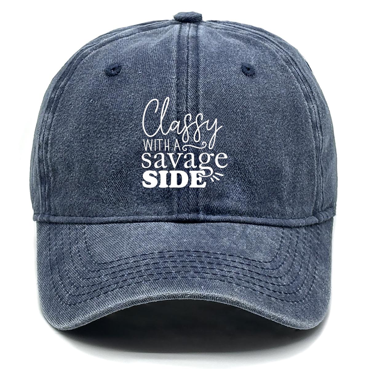 

classy savage side Print Snapback Baseball Cap, Flat Cap Headwear Raw Brim Breathable Curved Brim Adjustable Sun Hat as the picture темно-синий