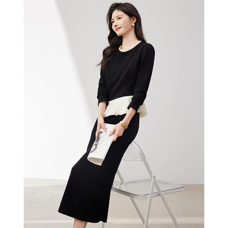Xinfieyu Elegant Black Two-Piece Skirt Set for Petite Women