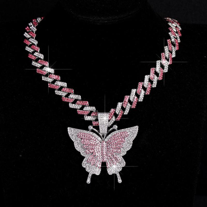 Collier Pendentif Papillon Style Hip Hop Chaîne Cubaine en Alliage Bijoux de Mode Unisexe Tenue de Soirée