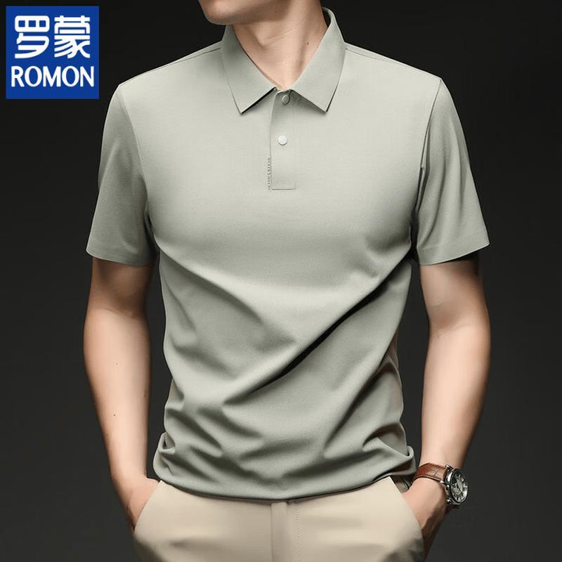 

ROMON Men s Silk Linen Blend Short Sleeve Polo Shirt 54