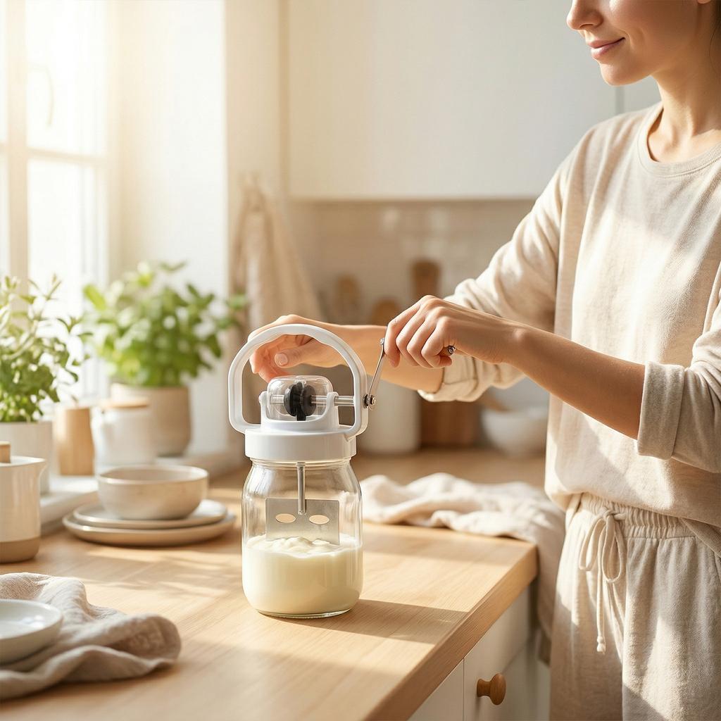 1500ML/51oz Hand Crank Butter Blender Tool with Glass Bottle No dirty hands Manual Butter Churn Maker Juicer Mixer Kitchen Tool