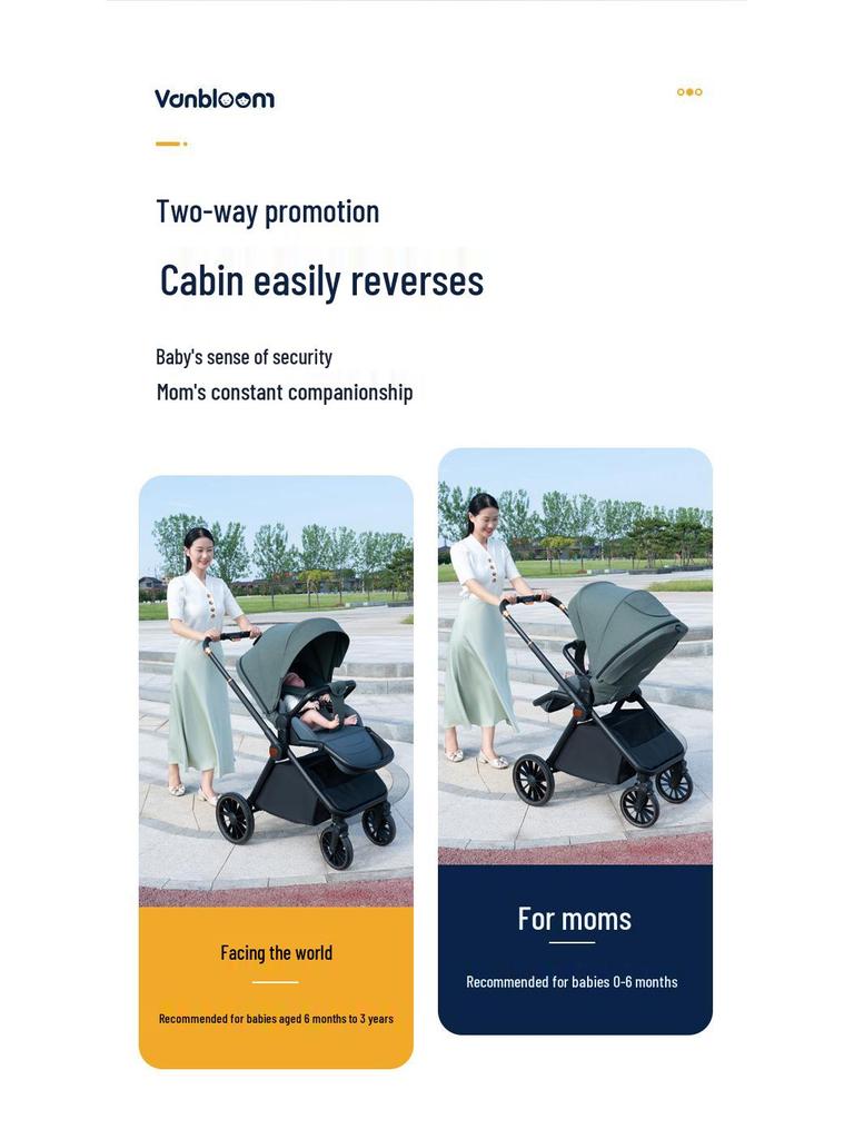 Two-Way Folding Baby Stroller for Sitting and Lying, High Landscape Design