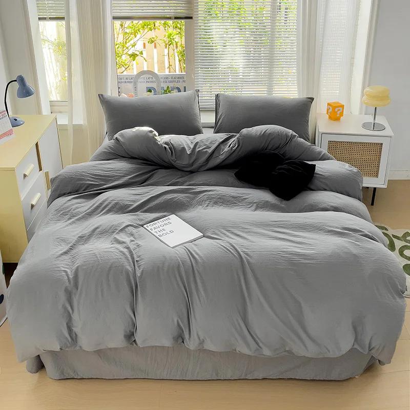 Solid Cotton Bedding Set For Boys with Sheet Duvet Cover Pillowcase Single Couple Bedsheet King Queen Double Twin Size Bed Linen