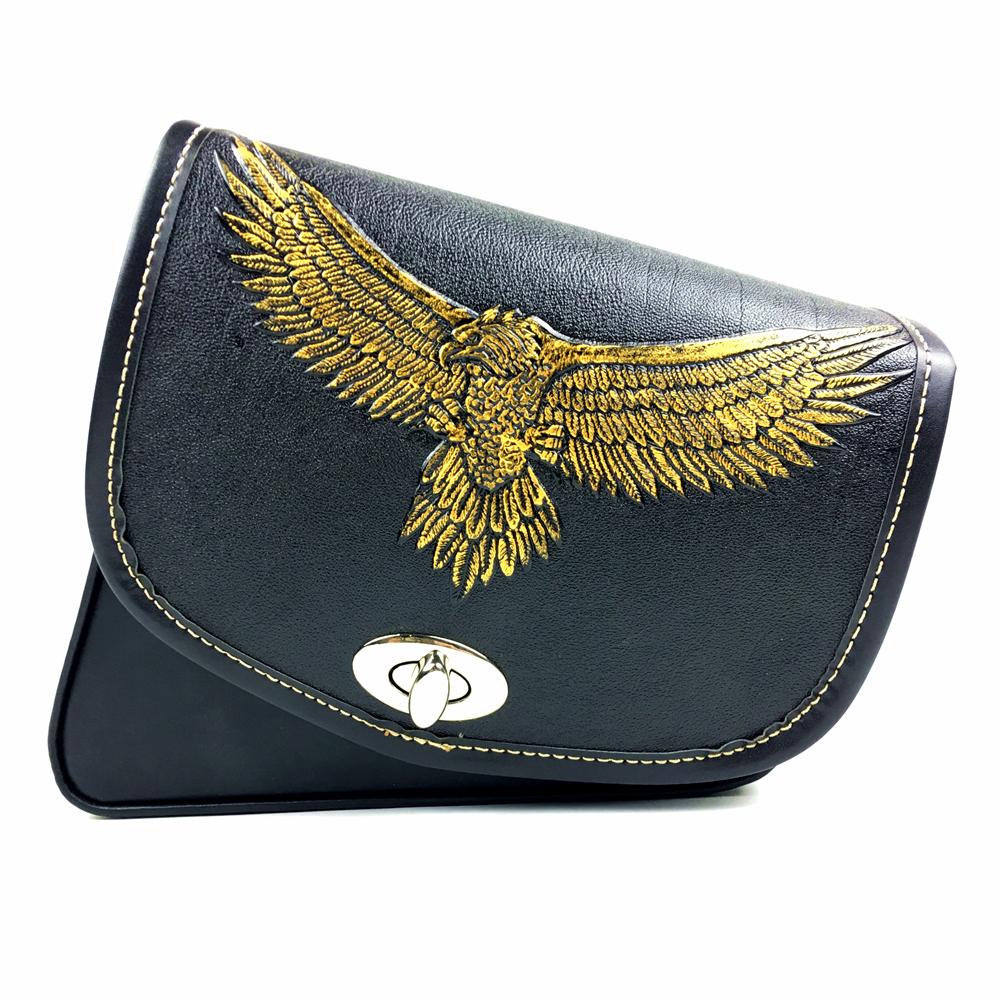 For Honda Suzuki Yamaha Kawasaki Harley Sportster Black Eagle PU Leather Saddle Bag Motorcycle Luggage Left+Right Side Tool Bag