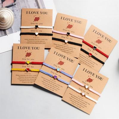 Braided Heart Shape Bracelet Contrasting Colors Fortune Bracelet Retro Heart Couple Bracelet  Girls