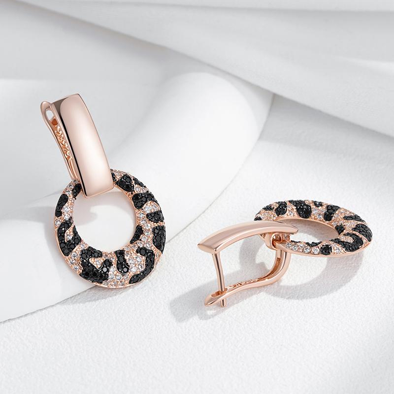Shiny Natural Zircon Leopard Print Drop Earrings For Women Unique  Rose Gold And Black Plating Daily Fine Jewelry