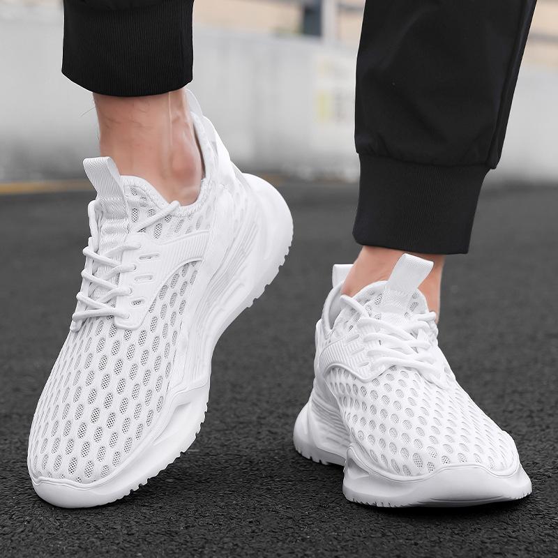 Men's Shoes Summer Sports Breathable Mesh Hollowed Casual Shoes Men's Heightening Shock Absorption Single Mesh Thin Running Shoes