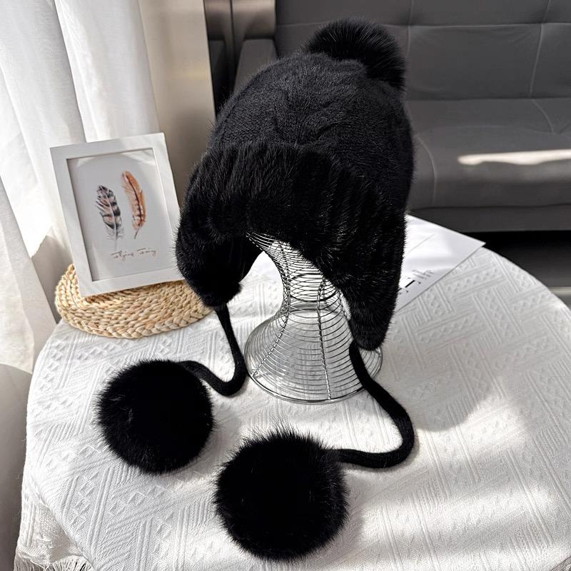 Women s Luxury Hand Knitted Mink Fur Solid Pattern Bucket Genuine Real Fur Winter Warm Elegant Fashion Cap Beanies Factory чёрный