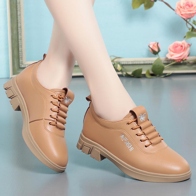 Fashion Retro Women'S Anti-Slip Spring Fall New Lightweight Student Casual Sports Shoes Soft Leather Soft Sole Low-Top Shoes
