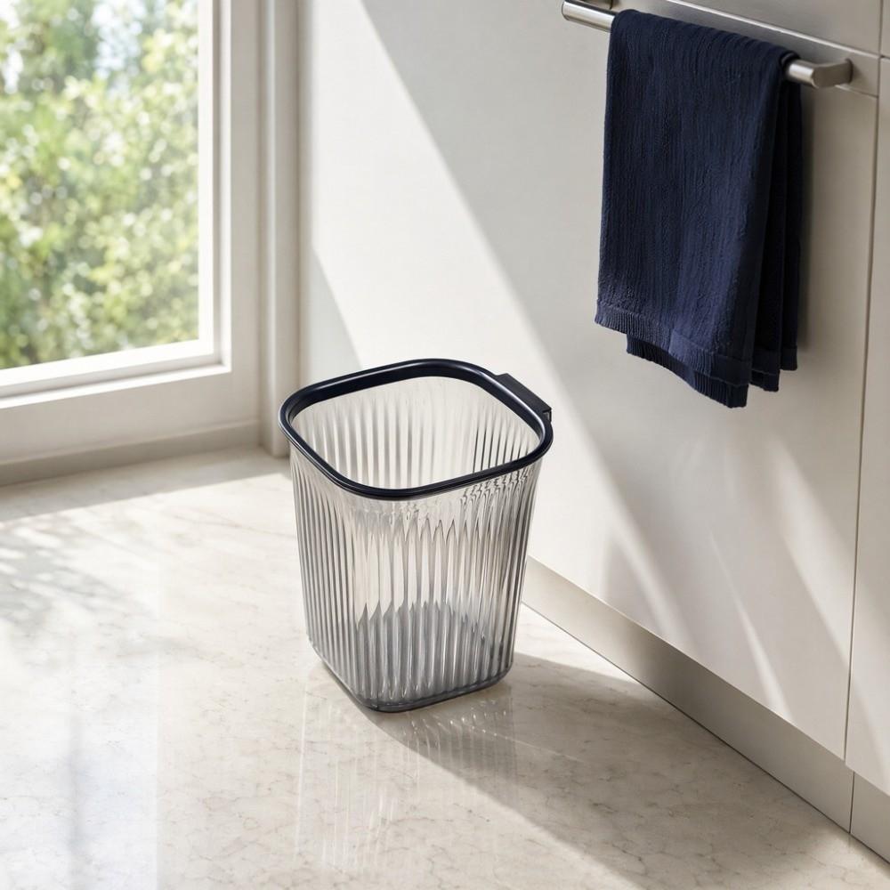 Plastic Transparent Trash Can Luxury Dustbin Waste Basket Stripe Garbage Container Kitchen