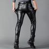 Men's Leather Pants Skinny Fit Elastic Fashion PU Leather Biker's Trousers Nightclub Party Dance Pants Thin