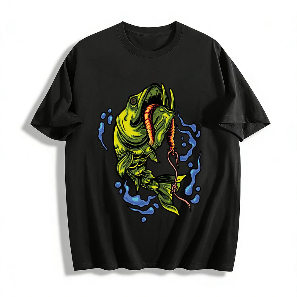 

Big Mouth Catfish Print T-Shirt For Fishing Enthusiasts Casual Top Pure cotton T-shirt XXS
