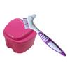 Travel Double Layer Denture Storage Box With Cleaning Brush Oral Care Container Non Slip Handle Denture Toothbrush