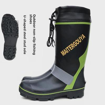 Men's Steel-Spiked Anti-Slip High Top Rubber Boots for Outdoor Fishing & Snow